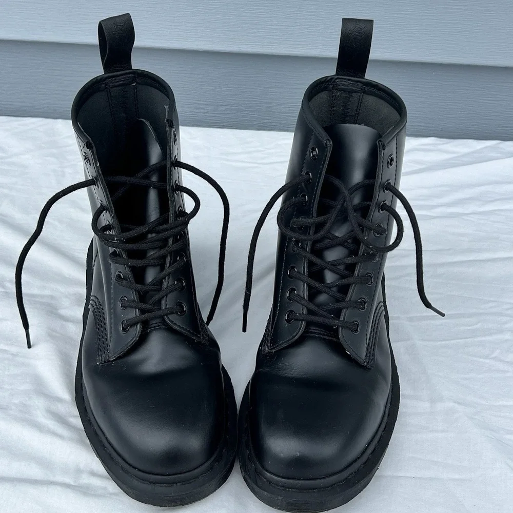 Dr. Martens 1460 Mono Smooth Leather Lace Up Boots Black Men's US 9 EU 42 Moto - Picture 2 of 13